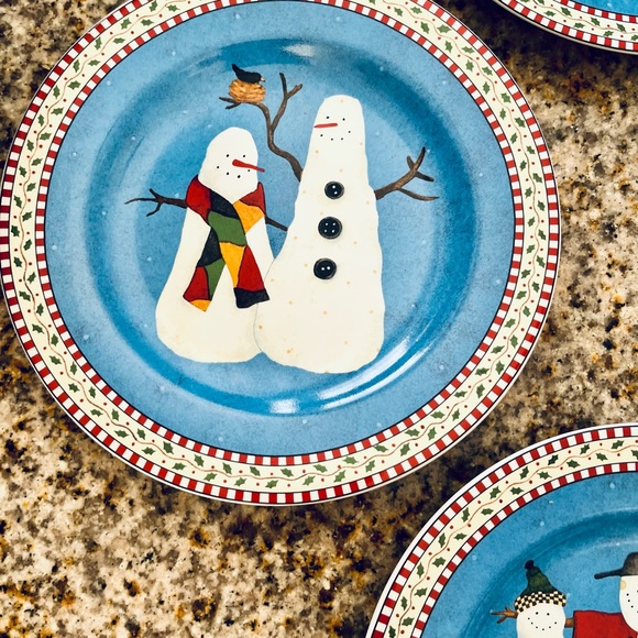 Sakura Snowman 4 pieces Assorted Stoneware Debbie Mumm Christmas Salad Plates - Picture 8 of 9